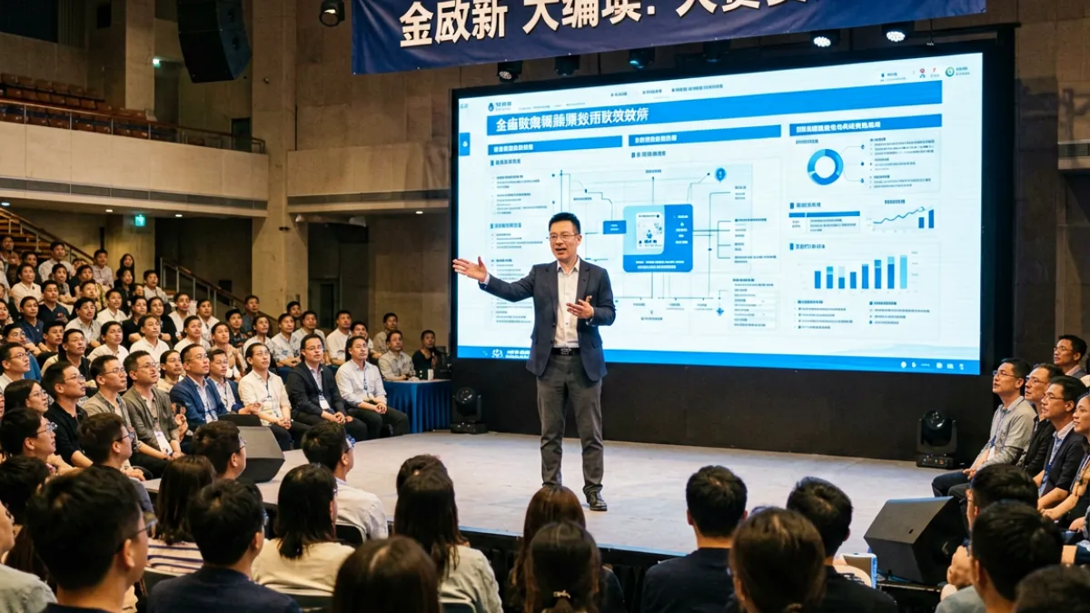 每日吃瓜大赛现场，参赛选手在台上展示自己搜集的热门瓜料，台下观众反应热烈